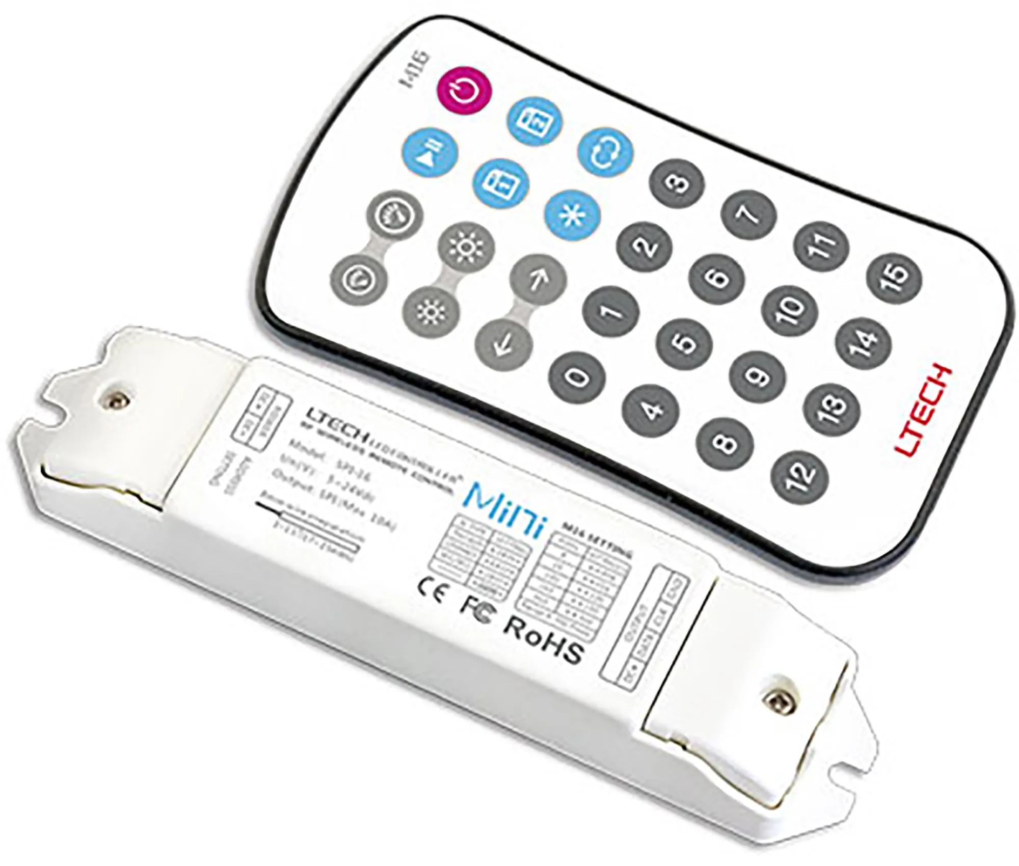 SPI-16S+M16S  RF Mini LED Fantastic Controller, LED Pixel Controller SPI-16S + M16S RF remote, IP44.